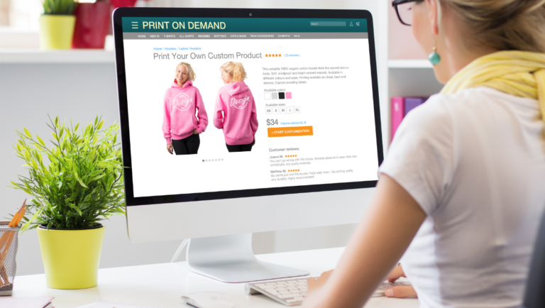 An online shopper visits an e-commerce storefront, shopping for a pink sweatshirt. Mock It shares how online retailers can create a more dynamic e-commerce storefront using mockups.