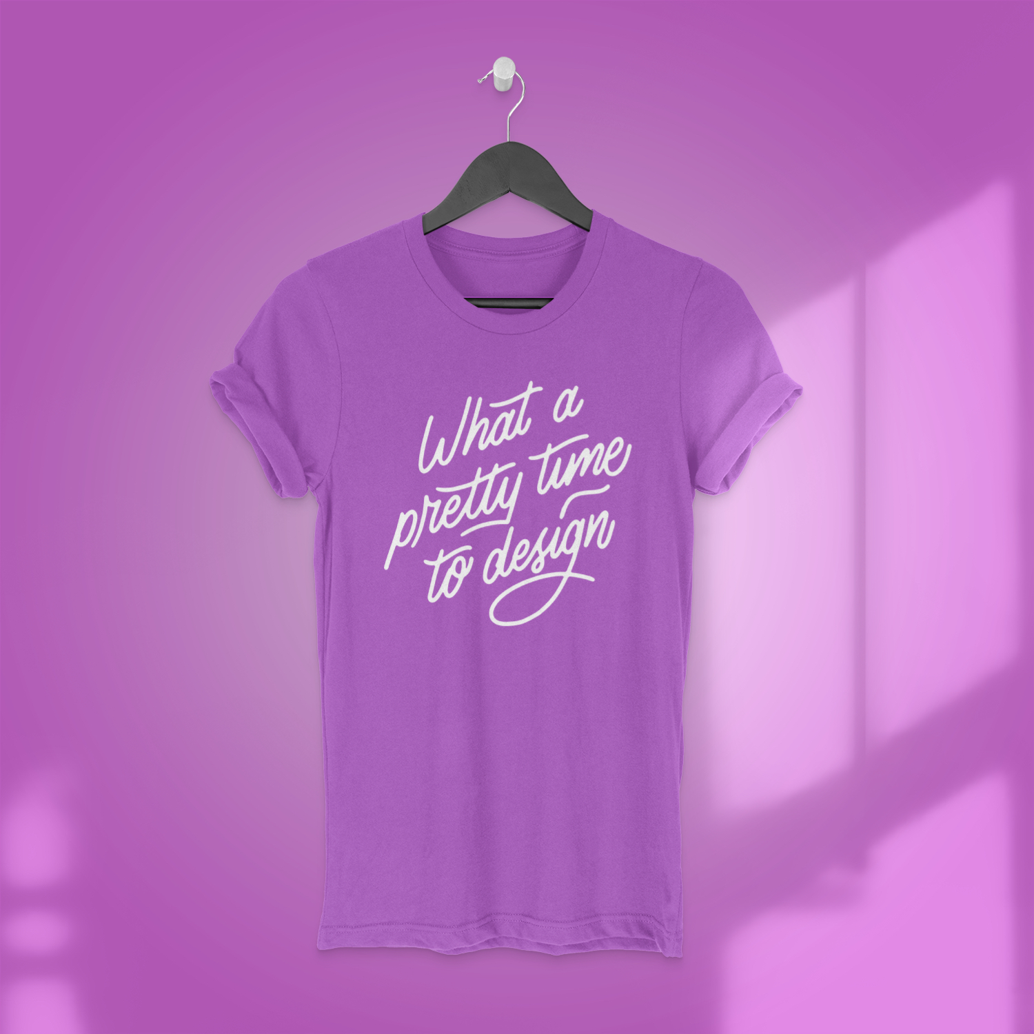 hanging purple t-shirt mockup