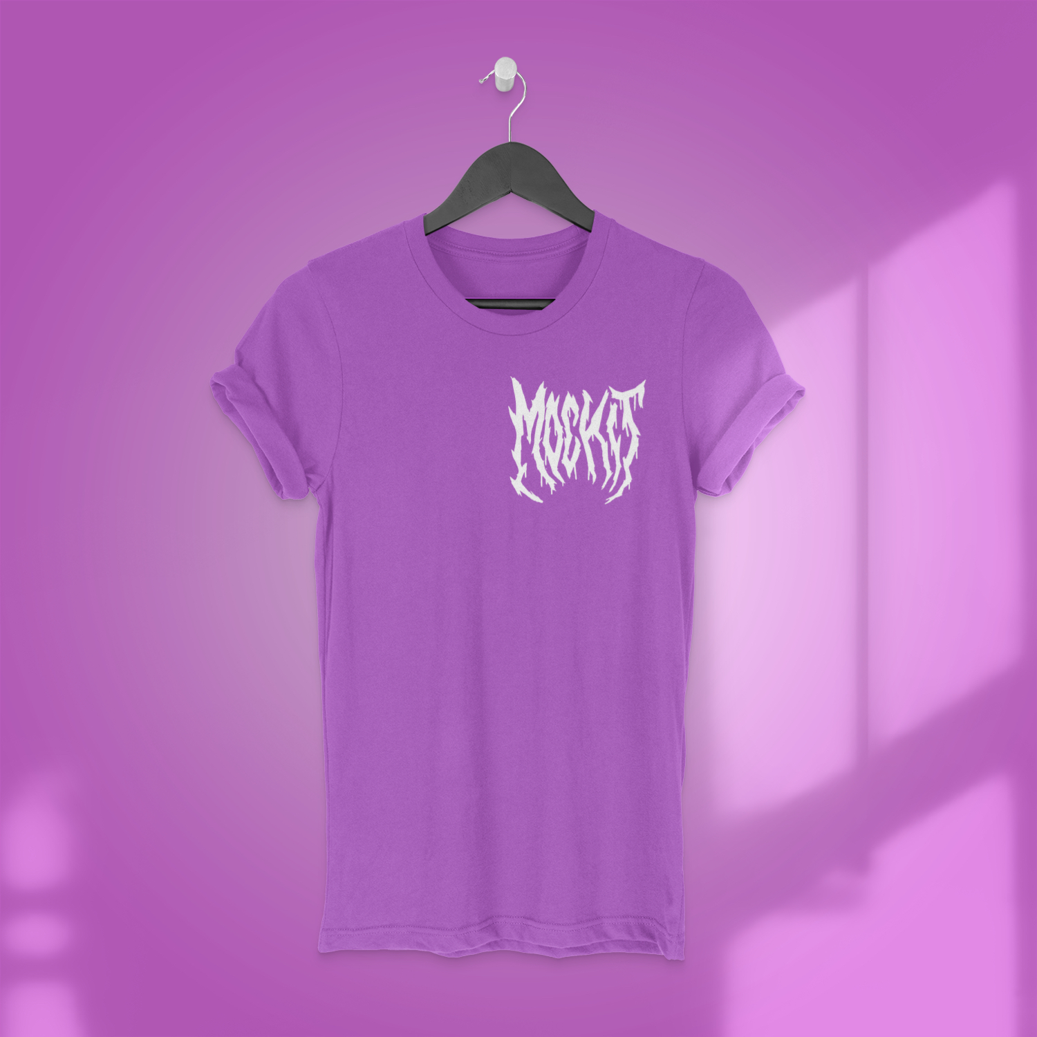hanging t-shirt mockup with rolled sleeves