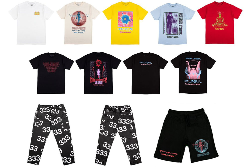 numerous half evil clothing mockups spread out