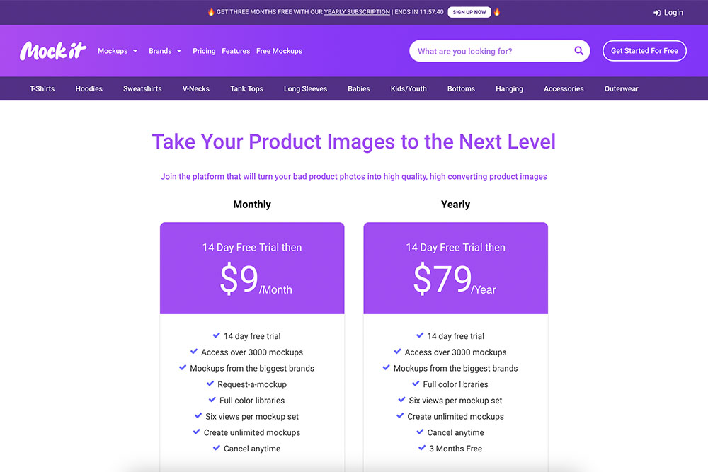 mock it webpage with free trial and subscription prices with a list of beneifits included