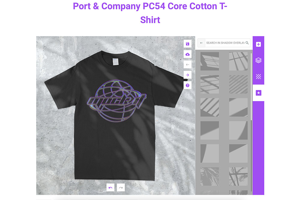 port and company pc54 core cotton tshirt mockup using mock it mockup generato with shadow overlays and y2k logo design