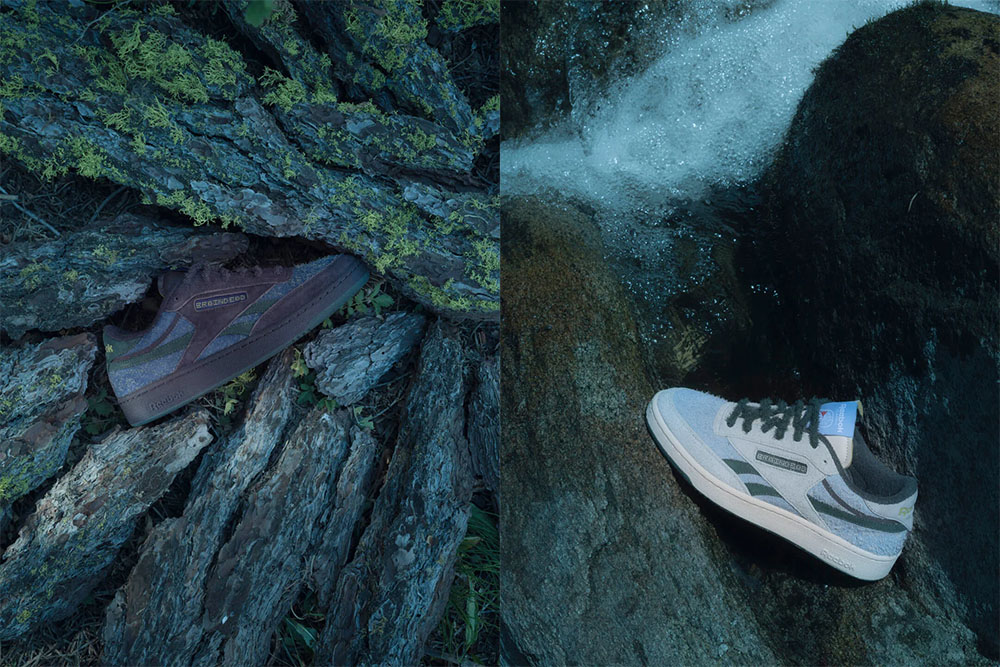 reebok brain dead shoe photoshoot with rocks and water