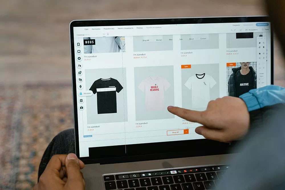 person building an online store with mockups