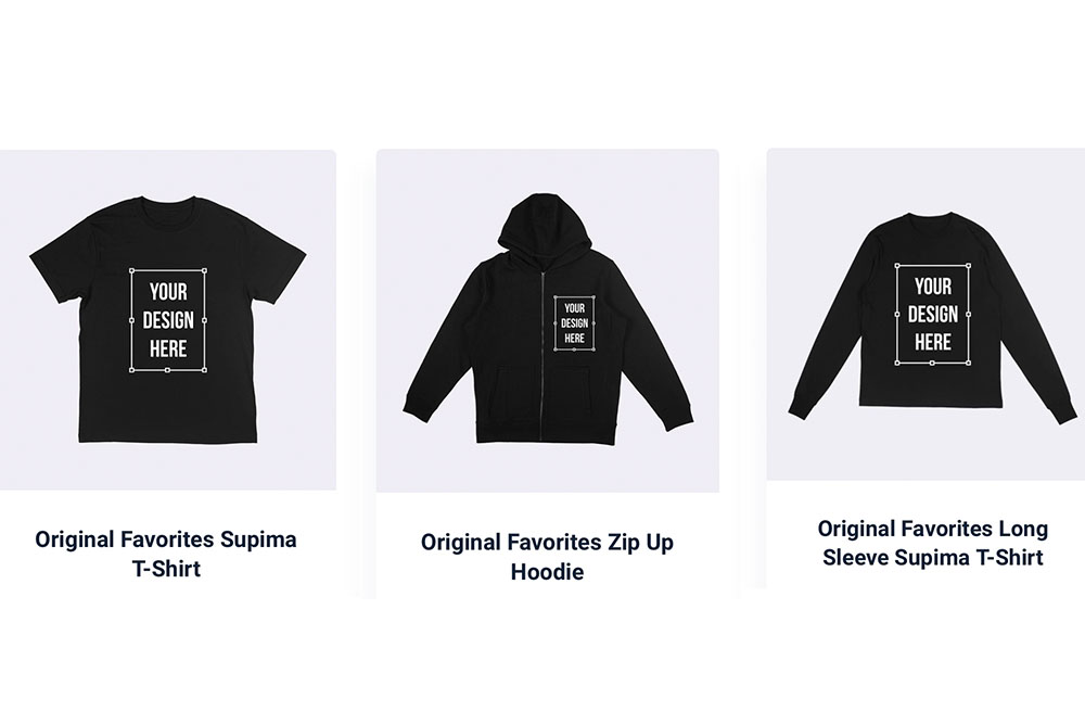 original favorites mockups on mock it website supima tshirt zip up hoodie supima long sleeve tshirt