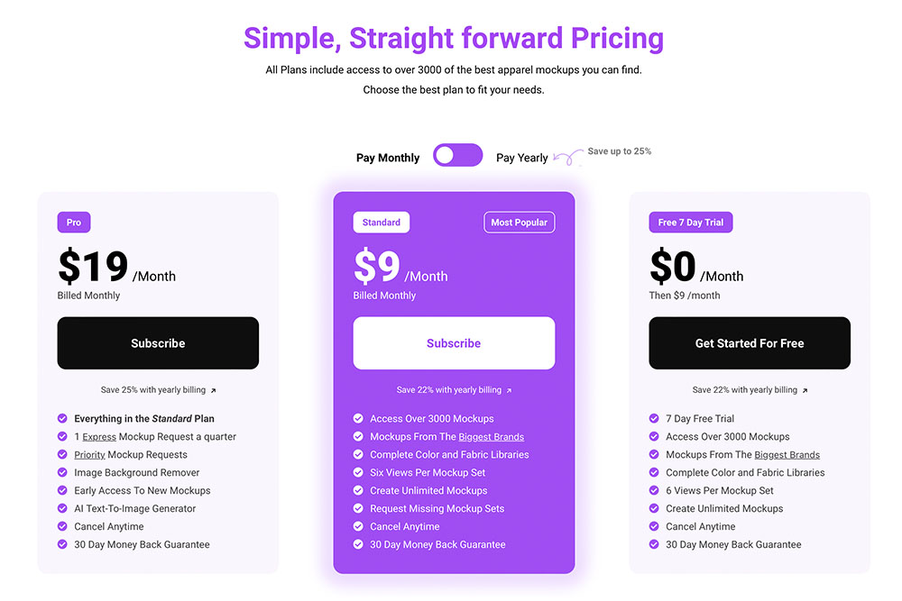 mock it price structure with benefits lists on mock it website