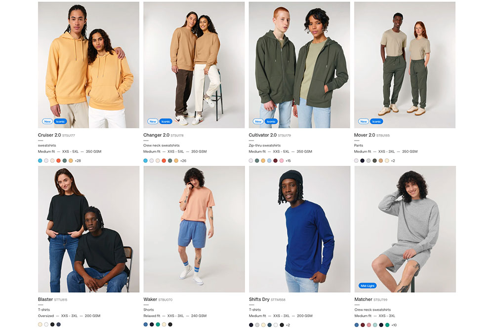 stanley:stella website showcasing their full collection of blank apparel