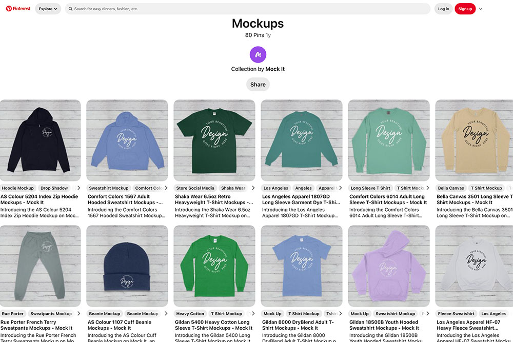 mock it pinterest page showcasing clothing mockup pins for ideas and inspiration