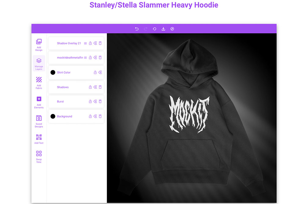 mock its mockup generator with stanley/stella slammer heavy hoodie with mock it logo design on the front showing how easy mock it is to use for starting a clothing brand