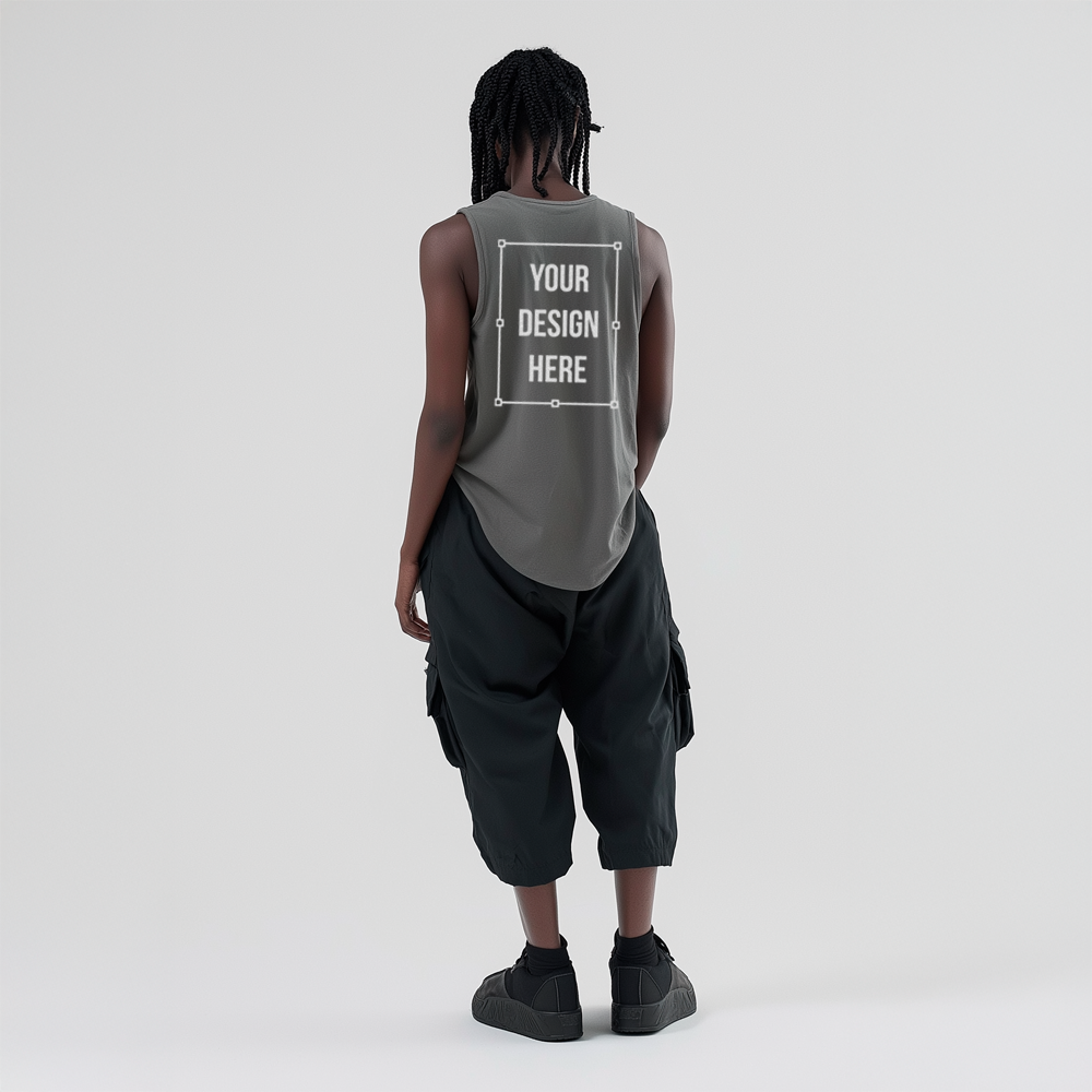 african female model tank top mockup back