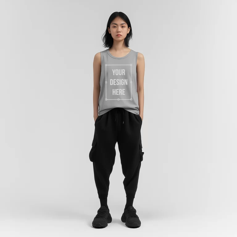 asian female model tank top mockup