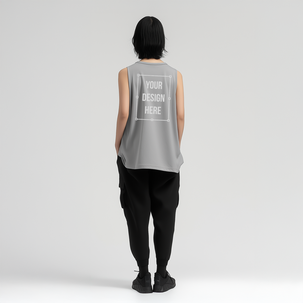 asian female model tank top mockup back