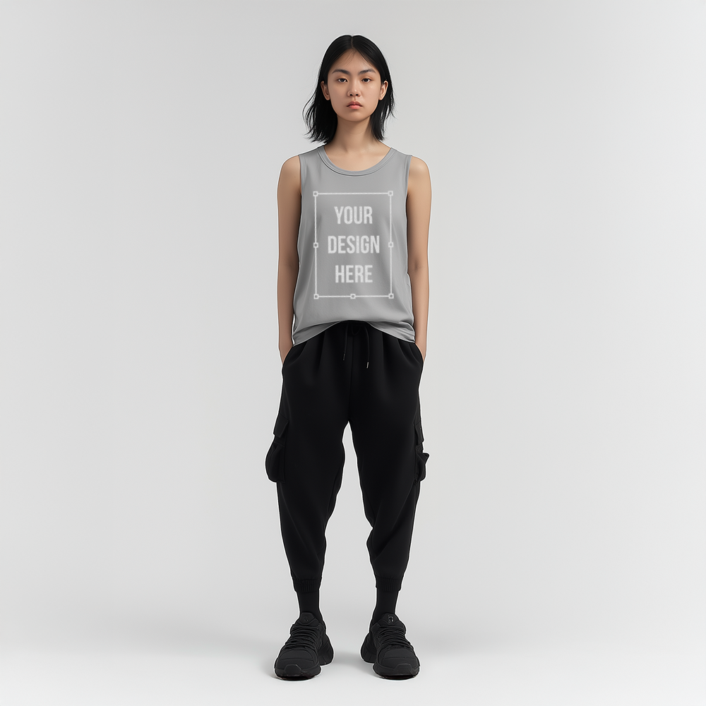 asian female model tank top mockup