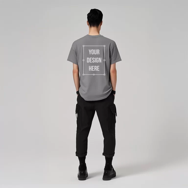 asian male model t-shirt mockup back