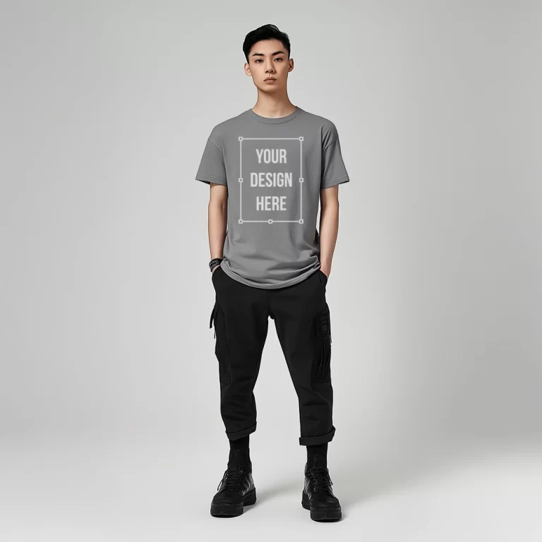 asian male model t-shirt mockup front