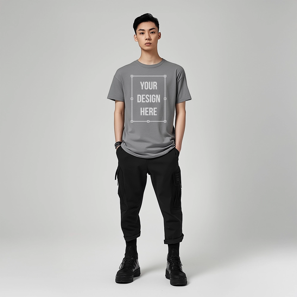 asian male model t-shirt mockup front