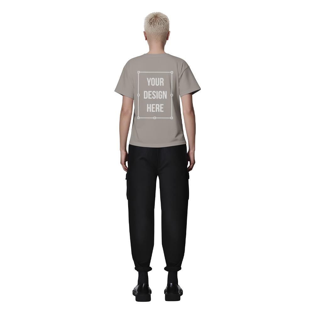 female model t-shirt mockup back view