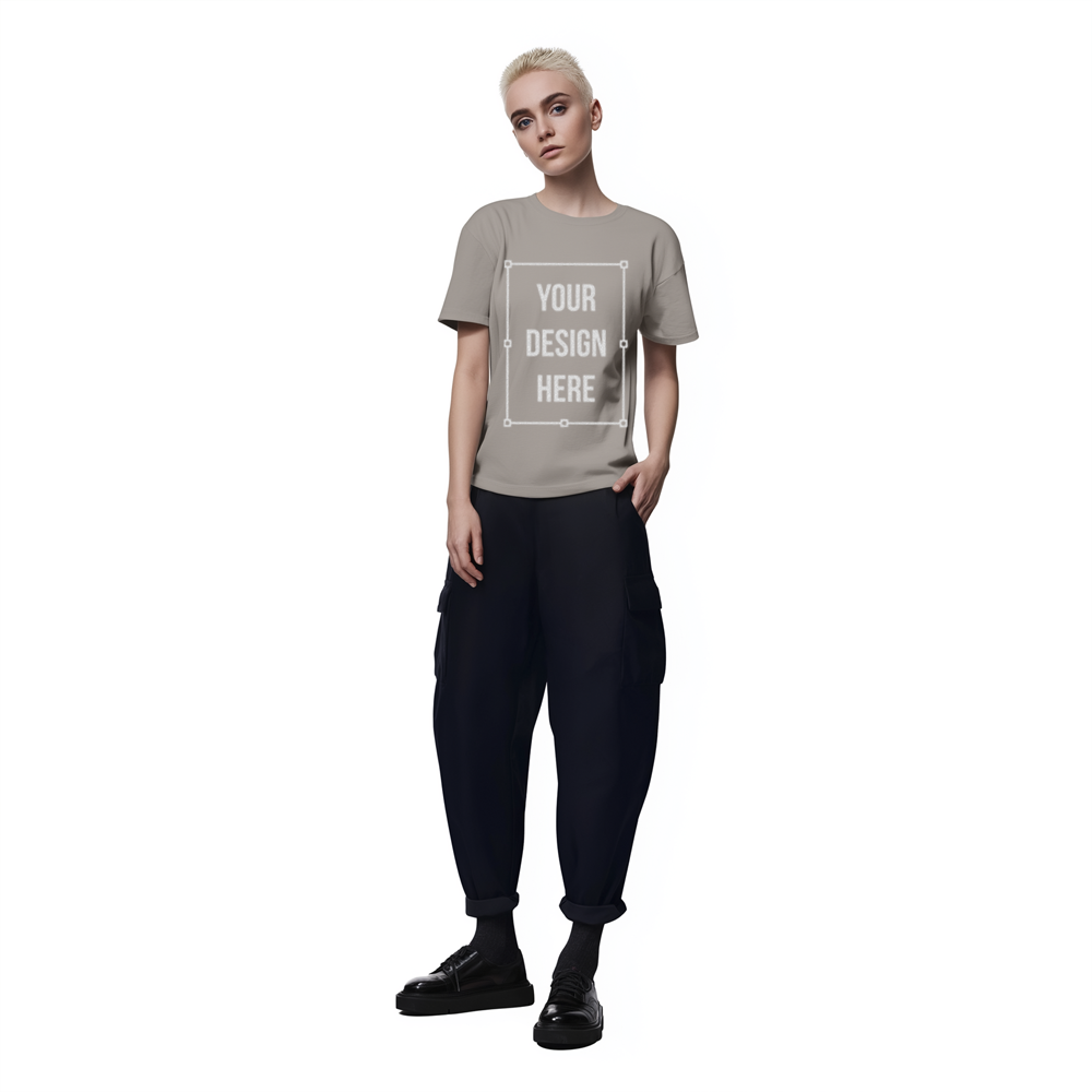 female model t-shirt mockup front view