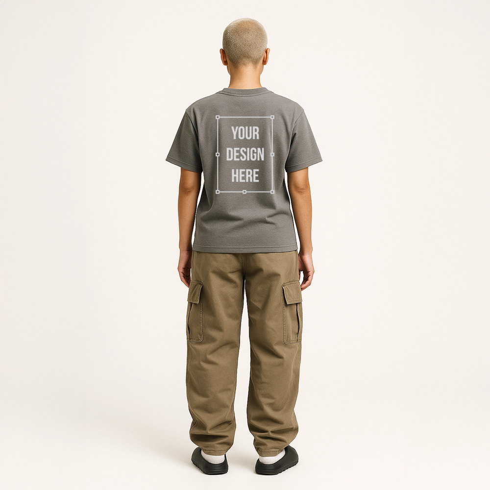 asian female regular t-shirt mockup back