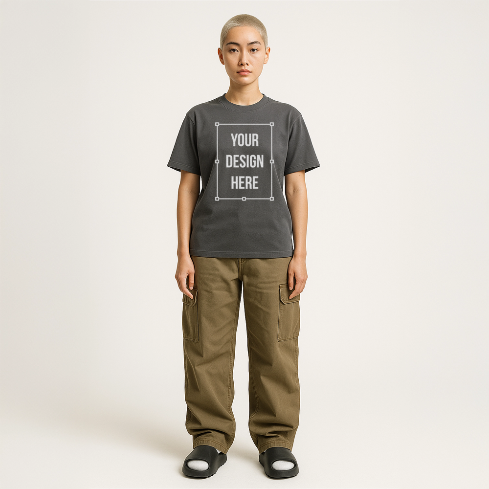 asian female regular t-shirt mockup front