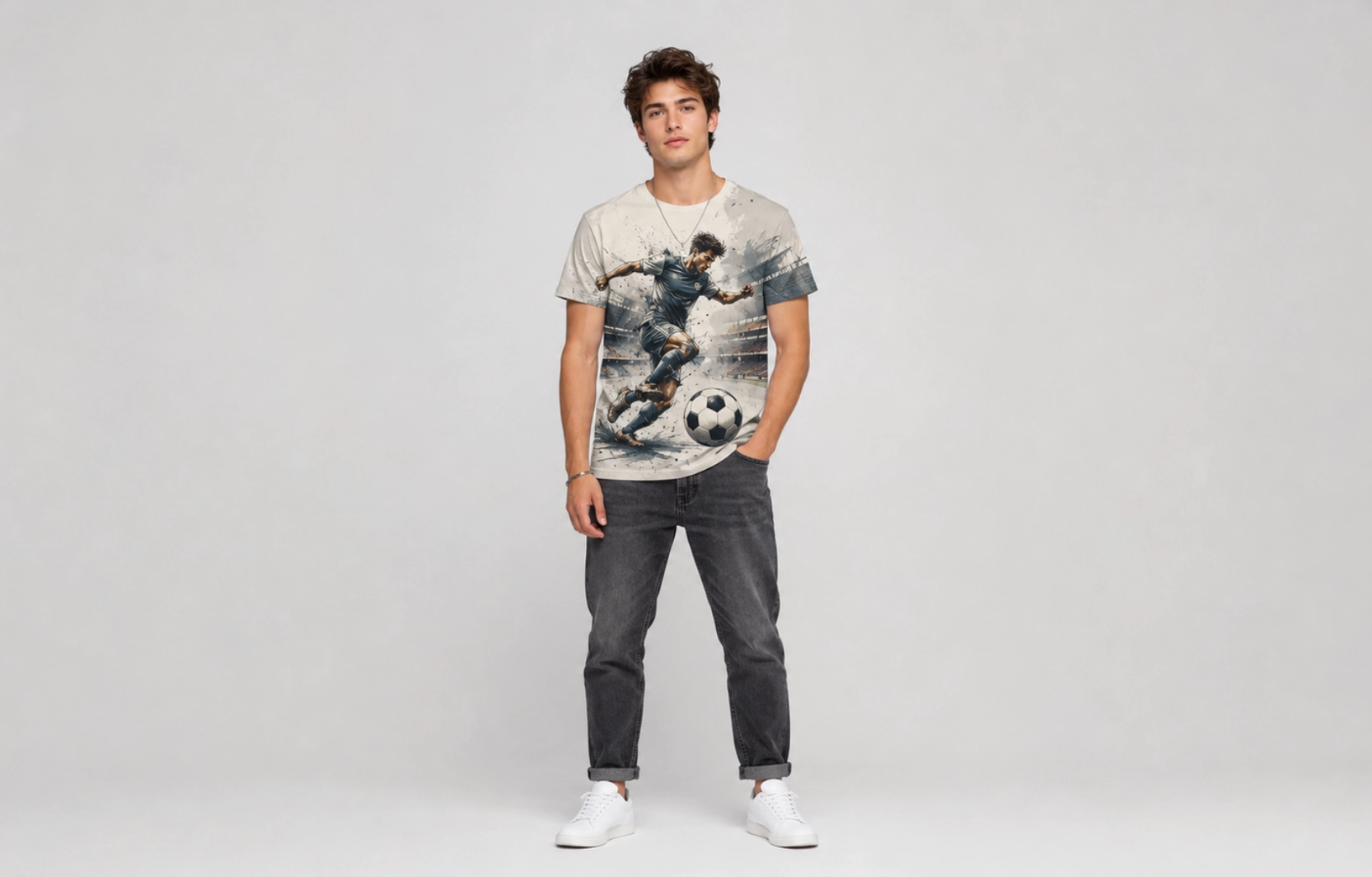 Illustrated Football Player Graphic Tee Design Ideas