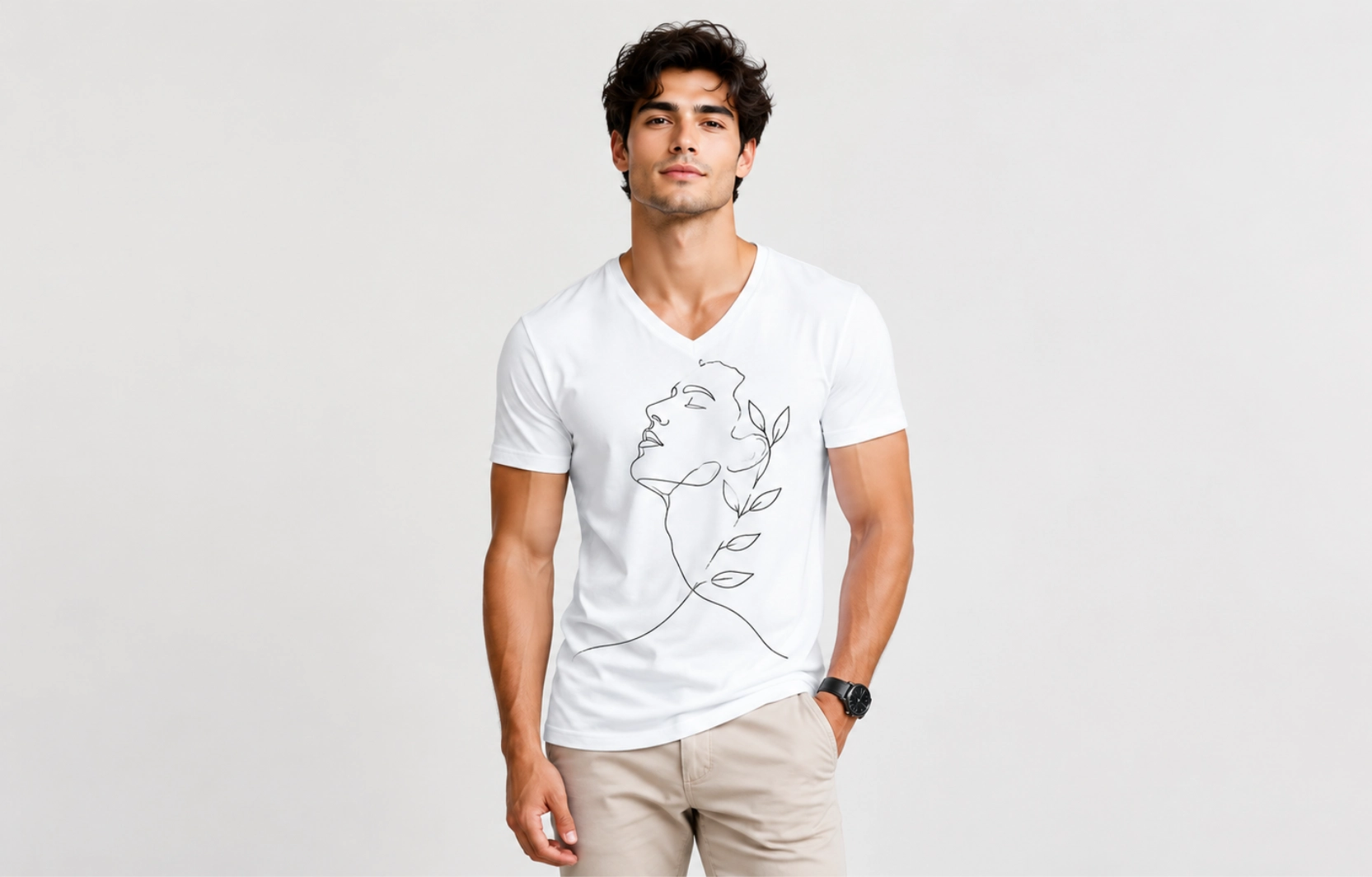 Line Art V-Neck T-Shirt Design Ideas