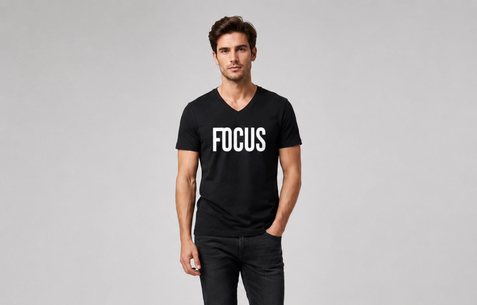 Single Word Typography V-Neck T-Shirt Design Ideas