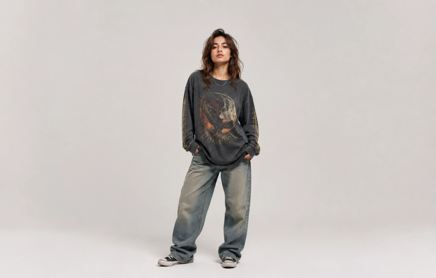 Vintage Washed Prints Long-Sleeve T-Shirt Designs
