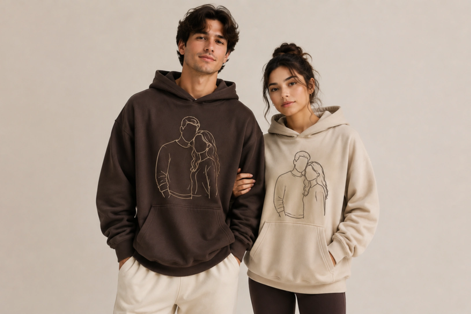 Faceless Couple Illustration Hoodies