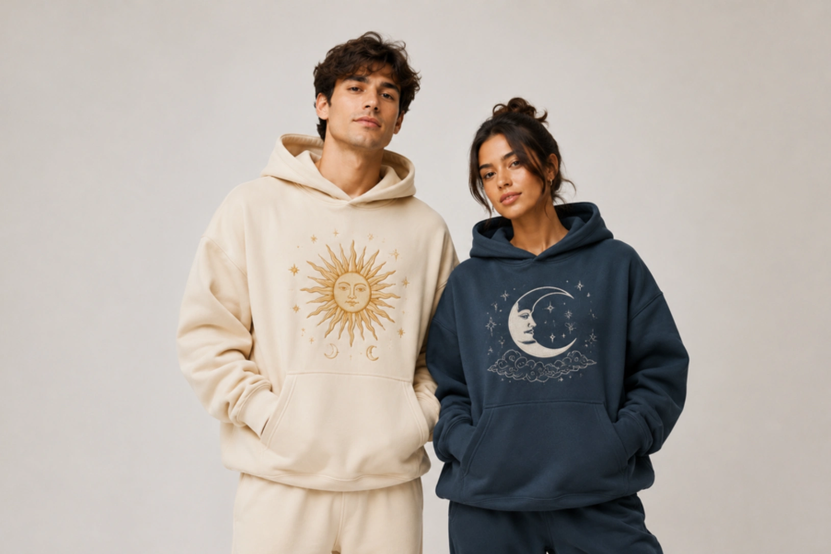 sun and moon couple hoodies