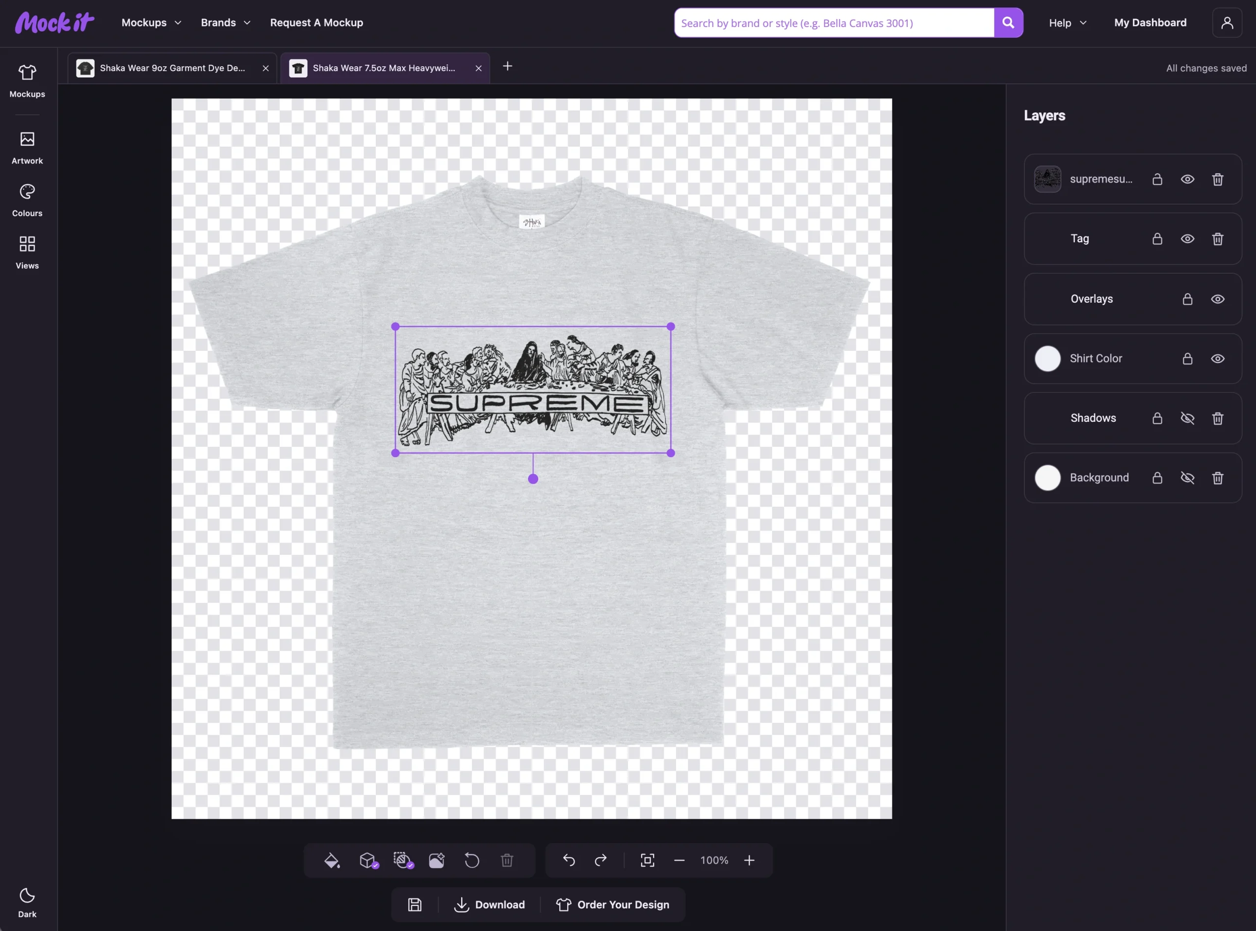 Layers panel beside the garment mockup