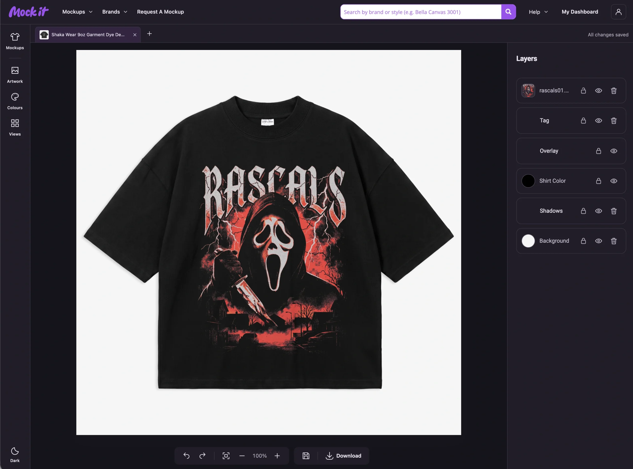 Mock It workspace with a garment canvas and editing tools