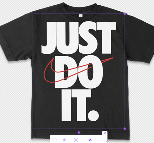 Black t-shirt with 'just do it' in white and orange swoosh.