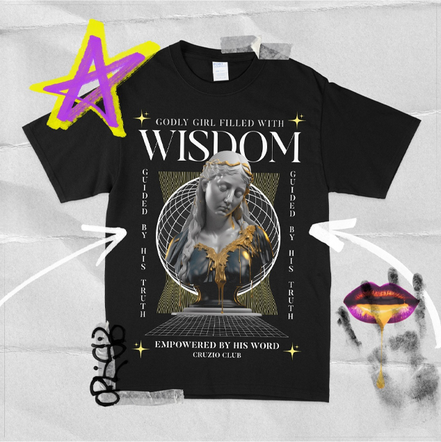 wisdom-themed godly girl shirt with female goddess graphic.