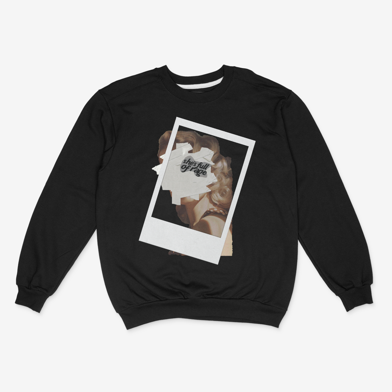 black beauty tee with distressed makeup graphic.